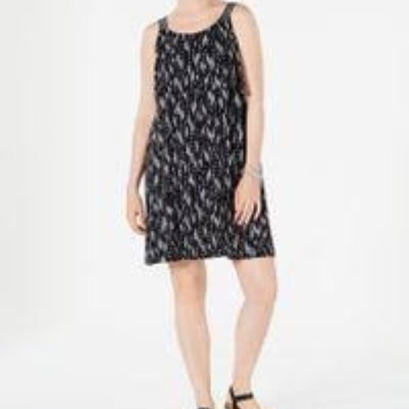 Nwt 𝅺Style & Co Printed Black Waterfall Dress Medium - Picture 9 of 9